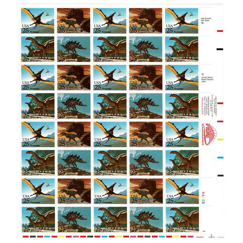 1989 25c Scott #2422-2425 Prehistoric Animals Sheet (40) - MNH