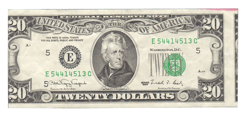 1990 $20 Federal Reserve Note (FR.2077E) - Misaligned 2nd (Face) Printing - VF/XF