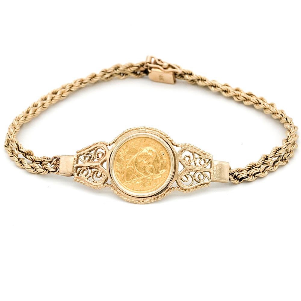 1990 China 5 Yuan 1/20 oz Gold Panda KM.268 in 14k Gold Bracelet - 7 1