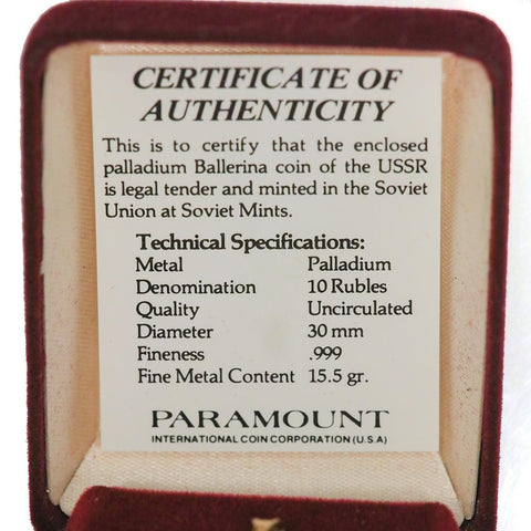 1990 Russia 1/2 oz Palladium 10 Roubles KM. Y238 - Gem Uncirculated in 14K Gold Bezel