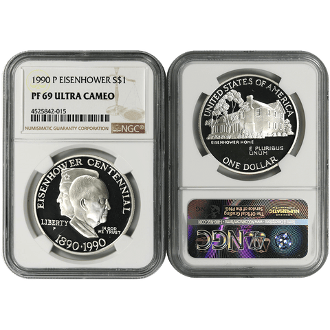 1990-P Eisenhower Commemorative Silver Dollar - NGC PF 69 Ultra Cameo