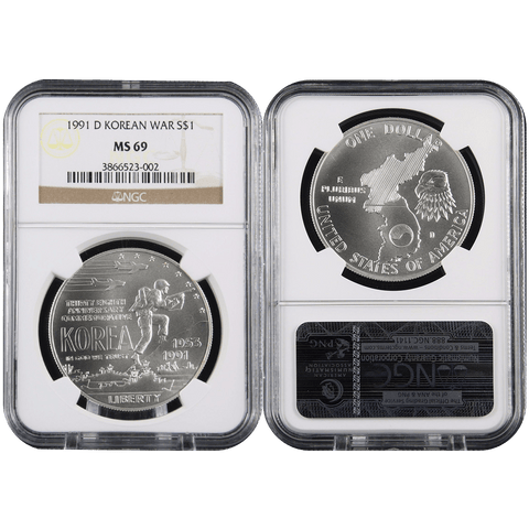 1991-D Korean War Commemorative Silver Dollar - NGC MS 69