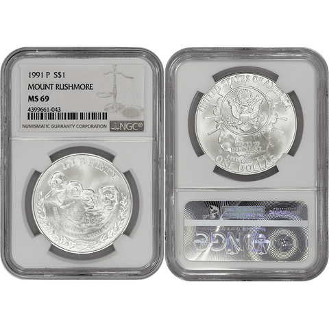 1991-P Rushmore Commemorative Silver Dollar - NGC MS 69
