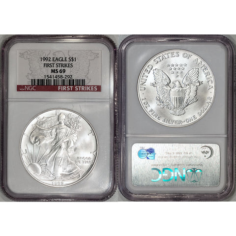1992 American Silver Eagle - NGC MS 69 First Strikes
