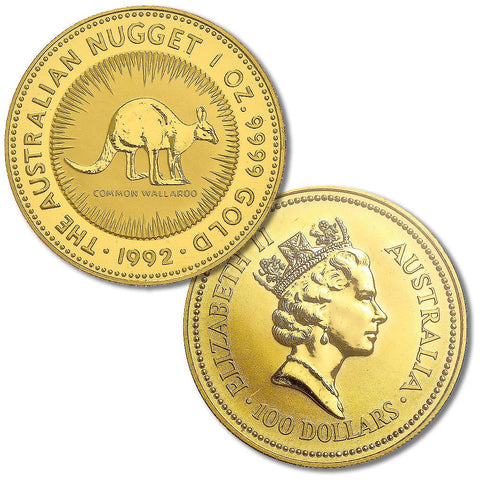 1992 Australia $100 1 oz .9999 Gold "Australian Nugget" - Gem Uncirculated
