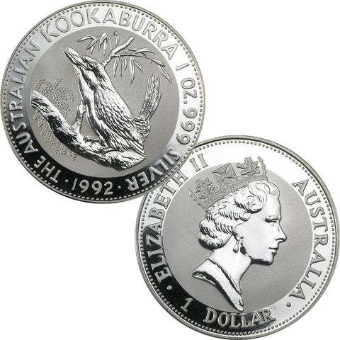 1992 Australia $1 Silver 1 oz. Kookaburra KM.164- Gem Uncirculated in Capsule