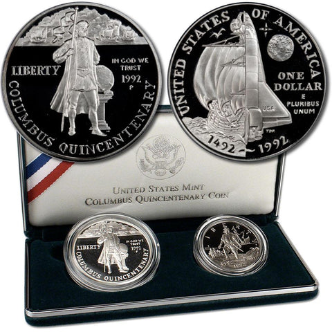 1992-P Columbus Proof Commemorative Silver Dollar and Clad Half in OGP w/ COA