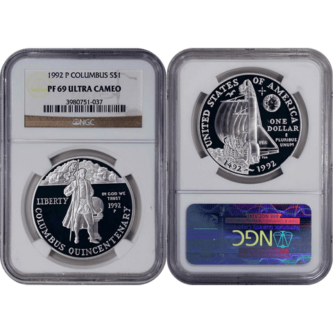 1992-P Columbus Commemorative Silver Dollar - NGC PF 69 Ultra Cameo