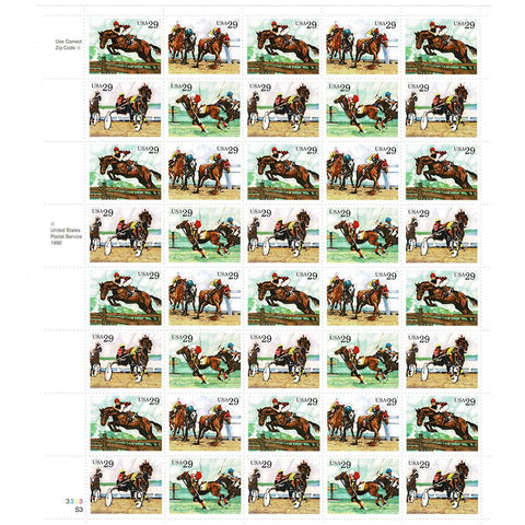 1993 29c Scott #2756-2759 Sporting Horses Sheet (40) - MNH
