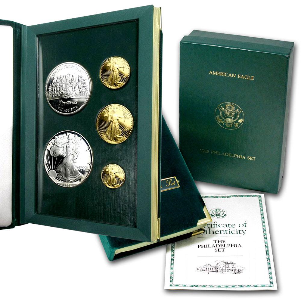Scarce 1993 5-Coin Philadelphia Gold & Silver Set - Gem Proof in OGP w