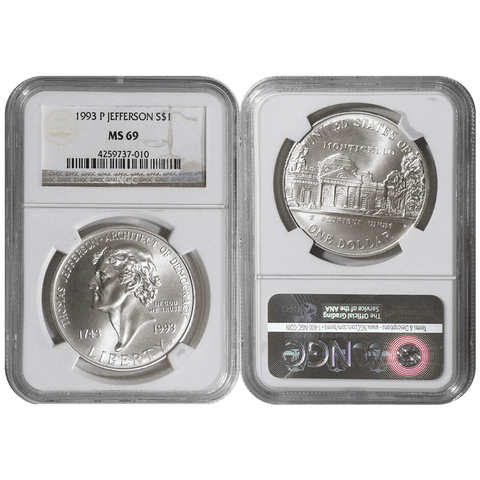 1993-P Thomas Jefferson Commemorative Silver Dollar - NGC MS 69