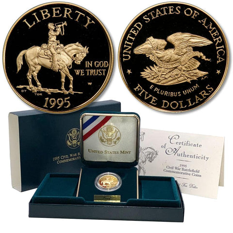 1995 $5 Civil War Proof Gold Commemorative - Gem Proof in OGP w/ COA