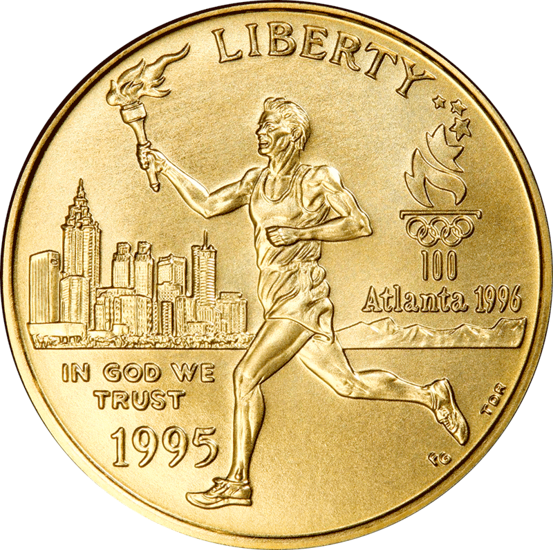 1995-W Olympic Torch Runner $5 Commemorative Gold ~ PQ Brilliant Uncir