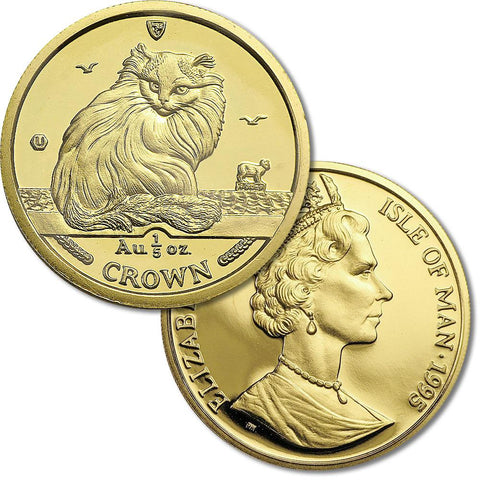 1995 Isle of Man "Turkish Cat" Gold 1/5 Crown KM.444 - Gem Unc in Mint Plastic