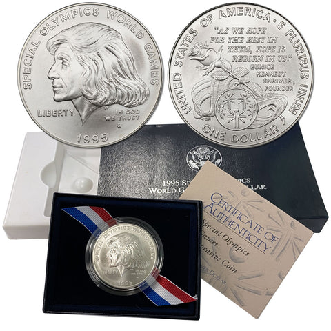 1995 Special Olympics World Games Commemorative Silver Dollar - Gem in OGP w/ CoA