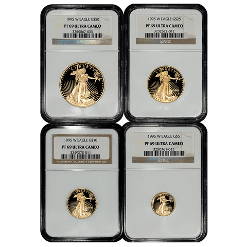 4-Coin 1995-W Proof American Gold Eagle Set (1.85 TOZ) in NGC PF 69 Ultra Cameo