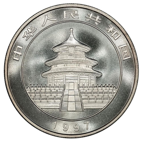 1997 China 10 Yuan Silver Panda 1 oz .999 Silver KM.986 (Lg. Date) - Gem Brilliant Uncirculated (In Flip)