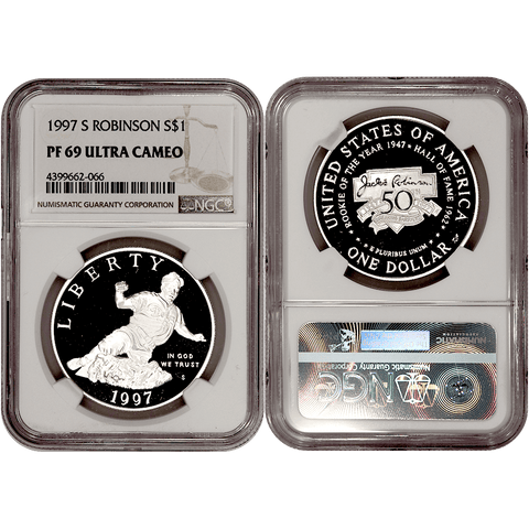 1997-S Jackie Robinson Commemorative Silver Dollar - NGC PF 69 Ultra Cameo