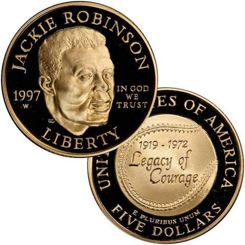 4-Coin 1997 Jackie Robinson $1 Silver & $5 Gold Commemorative Set - Gem in OGP