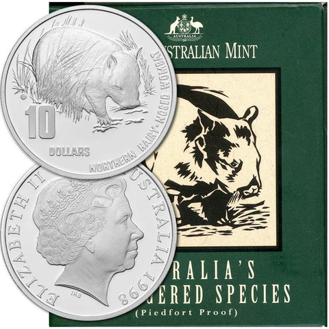 1998 Australia Proof Silver $10 Piedfort Hairy-Nosed Wombat KM. 397 - Gem Proof in OGP
