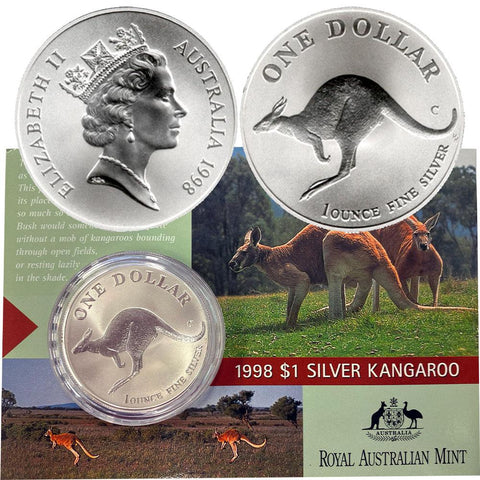 1998 Australian Kangaroo 1 oz Silver in OGP KM. 365 - Gem Brilliant Uncirculated