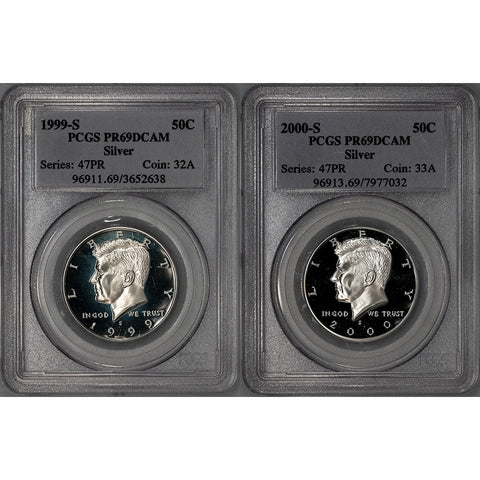 Pair of 1999 & 2000 Silver Proof Kennedy Halves - PCGS PF 69 DCAM