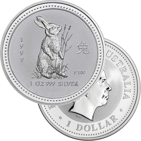 1999 Australia Silver Dollar Year of the Rabbit 1 oz .999 Silver - Gem Brilliant Uncirculated (In Capsule)