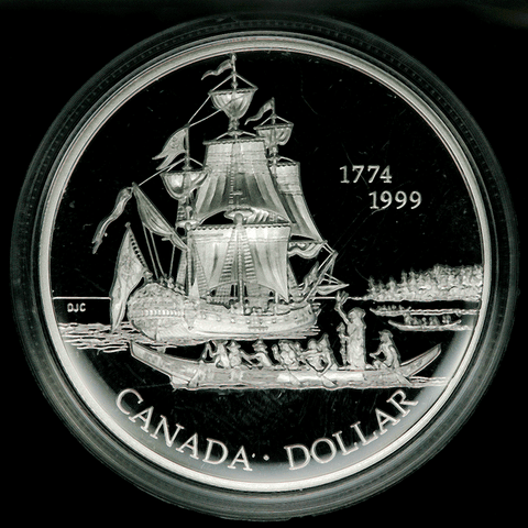 1999 Canada Silver Discovery of Queen Charlotte Isle Dollar KM.356 - Gem Proof in OGP