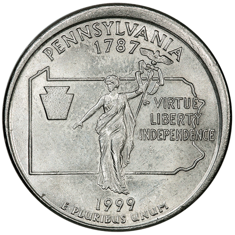1999-D Pennsylvania 25¢ ~ Broadstruck/Partial Collar ~ Brilliant Uncirculated