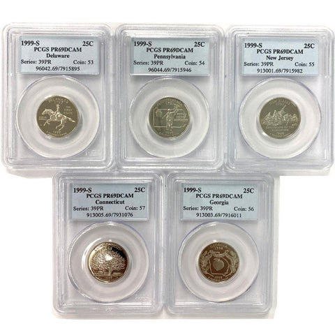 5-Coin 1999-S Clad Proof Quarter Set - PCGS PR 69 DCAM