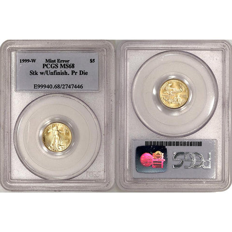 1999-W $5 1/10oz American Gold Eagle Error - Struck With Proof Dies - PCGS MS 68