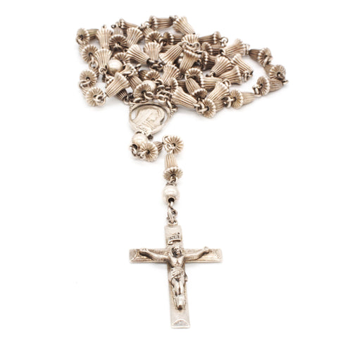 Antique Solid Sterling Silver Creed Fluted Bell Bead Rosary