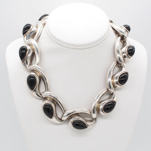 Rare Charles Krypell Sterling Silver Black Onyx Modernist Necklace