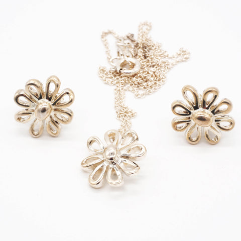 Tiffany & Co. Paloma Picasso Sterling Silver Daisy Flower Earring & Pendant Set