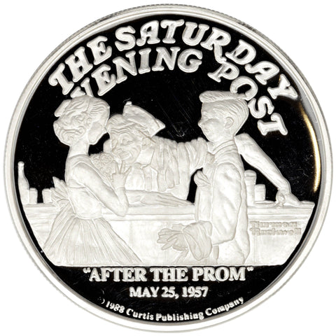 1988 Proof Norman Rockwell Saturday Evening Post "After The Prom" 2 oz. Silver Round