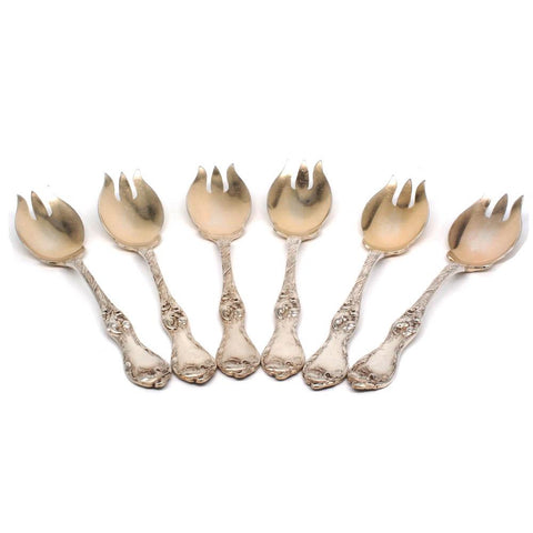 Six Reed & Barton Les Cinq Fleurs Sterling Silver Ice Cream Forks