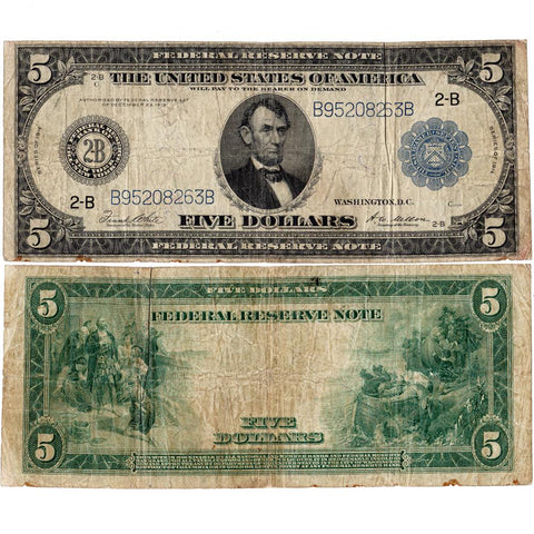 1914 $5 Federal Reserve Bank of New York Note Fr. 851B - Very Good