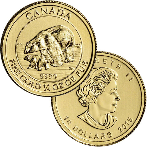 2015 $10 Polar Bear & Cub. Quarter Ounce Gold - Gem Uncirculated (Mint Sealed)