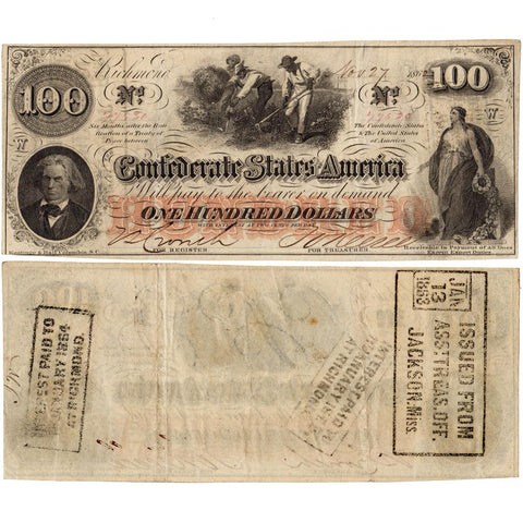 T-41 Dec. 18 1862 $100 Confederate States of America (C.S.A.) PF-11/Cr.319A ~ Very Fine