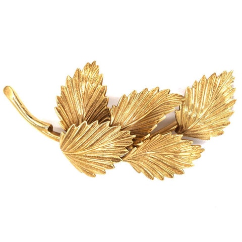 Vintage Tiffany & Co. Solid 14K Gold Retro Deco Signed Feather Brooch