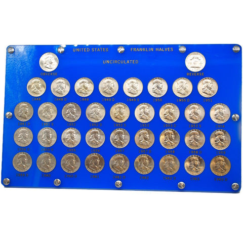 1948-1963 P-D-S Franklin Half Dollar Set 37 Coin Set w/ Lucite Display Case