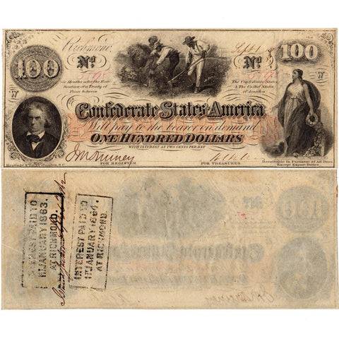 T-41 Sept. 1 1862 $100 Confederate States of America (C.S.A.) PF-25/Cr.320A ~ About Uncirculated