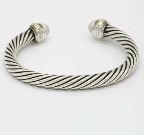 David Yurman Sterling Silver/14K Gold - Pearl Cable Bracelet
