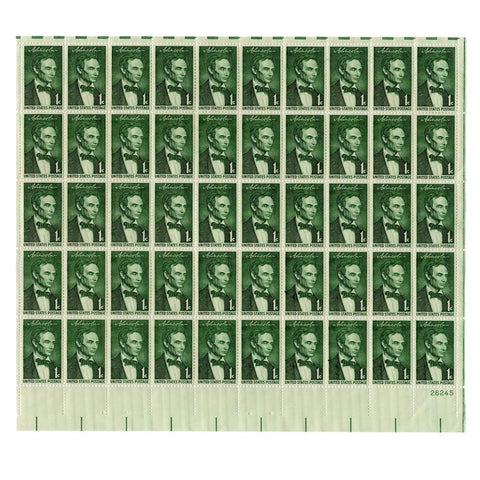 1958 1 Cent Scott# 1113 Lincoln by George Healy Stamp Sheet