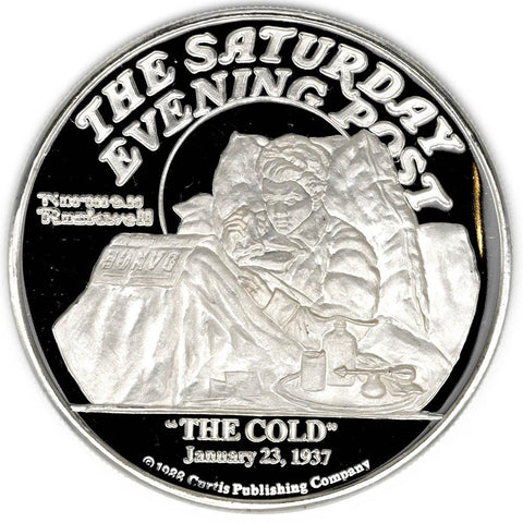 1988 Proof Norman Rockwell Saturday Evening Post "The Cold" 2 oz. Silver Round