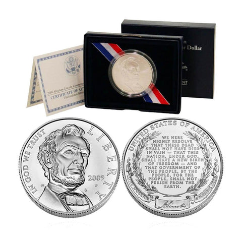 2009-P Uncirculated Abraham Lincoln Commemorative Silver Dollar in OGP w/ COA