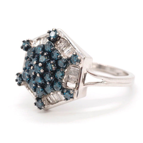 10K Gold Blue & Colorless Diamond Ring