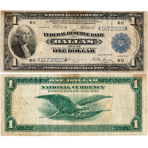 1918 $1 Dallas Federal Reserve Bank Note Fr. 742 - Nominal Very Fine
