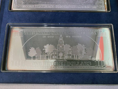 Washington Mint 1 Troy Pound (12 toz) .999 Silver $100 & $500 Note Set - Gem in Box
