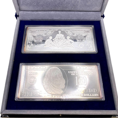 Washington Mint 1 Troy Pound (12 toz) .999 Silver $100 & $500 Note Set - Gem in Box